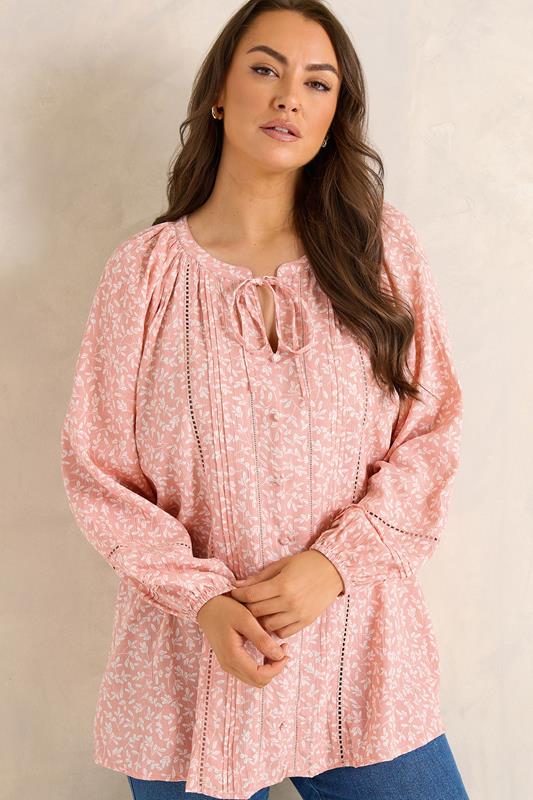  EVANS Blouse rose à petits motifs avec lien à l'encolure