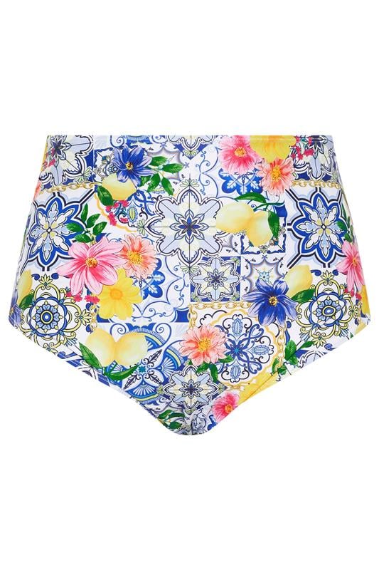 YOURS Plus Size Blue Mediterranean Tile Super High Waisted Bikini Briefs | Yours Clothing 6