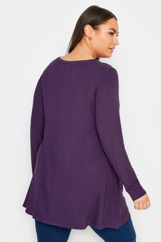 YOURS Plus Size Purple Stud Embellished Long Sleeve Top | Yours Clothing 3