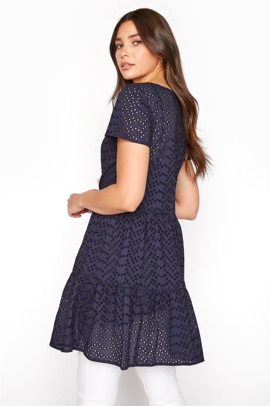 LTS Tall Navy Blue Broderie Anglaise Tiered Tunic Dress 2