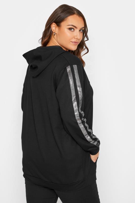 Plus Size Black Metallic Stripe Zip Through Hoodie | Yours Clothing 1
