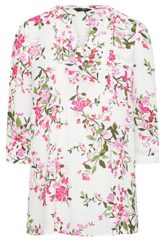 YOURS Plus Size Pink & White Floral Print Pintuck Blouse | Yours Clothing