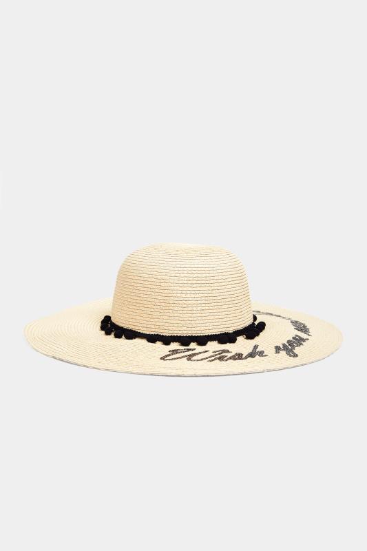 Cream 'Wish You Were Here' Floppy Straw Hat | Yours Clothing 1