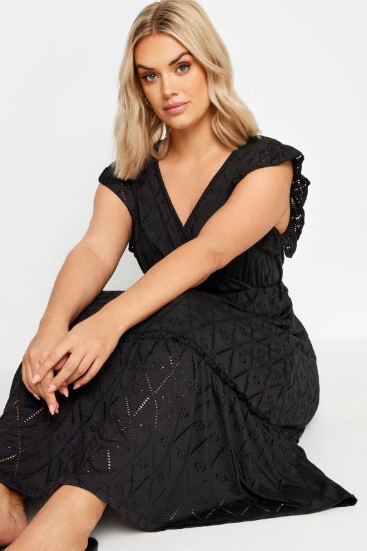 YOURS Plus Size Black Broderie Anglaise Midaxi Dress | Yours Clothing 4