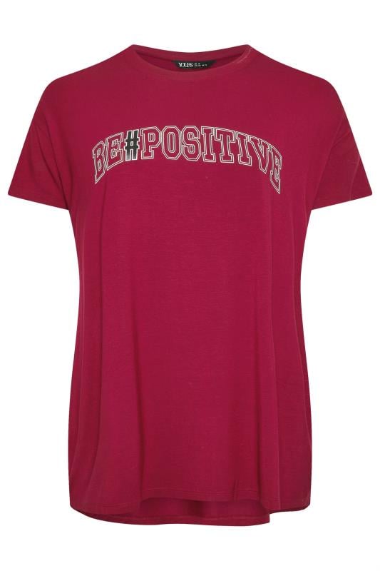 YOURS ACTIVE Plus Size Burgundy Red 'Be Positive' Slogan Print Top | Yours Clothing 5