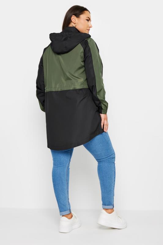 YOURS Plus Size Khaki Green Colour Block Drawstring Lightweight Parka Jacket | Yours Clothing 3