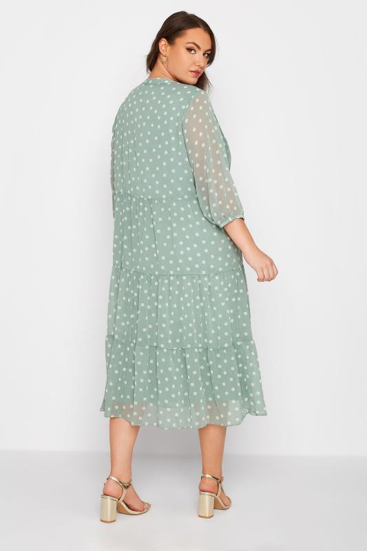 Curve Sage Green Polka Dot Tiered Dress | Yours Clothing 3