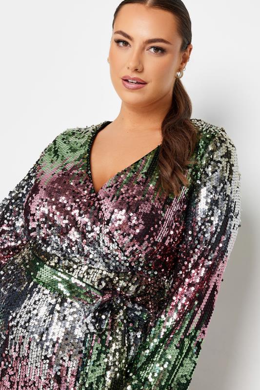 YOURS LONDON Plus Size Purple Ombre Sequin Wrap Dress | Yours Clothing 5