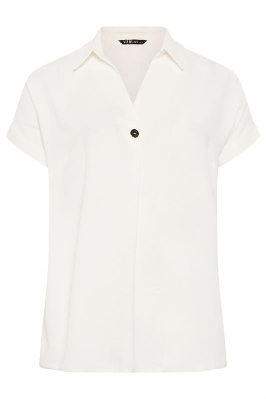 YOURS Plus Size White Button Half Placket Blouse | Yours Clothing 5