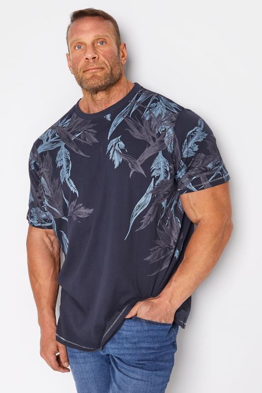 D555 Big & Tall Navy Blue Floral Print T-Shirt 1