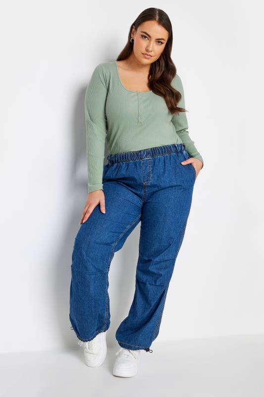 YOURS Plus Size Light Green Ribbed Popper Fastening Top | Yours Clothing 2