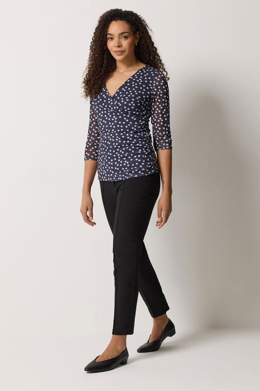 M&Co Navy Blue Polka Dot Mesh Sleeve Wrap Top | M&Co 2