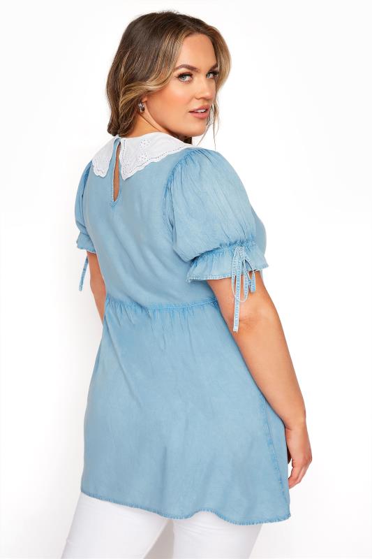 LIMITED COLLECTION Blue Chambray Peplum Collar Top_C.jpg