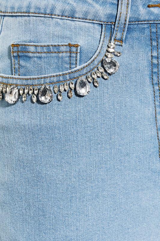 Tall  LTS Tall Blue Diamante Embellished Pocket UNA Stretch Mom Jeans