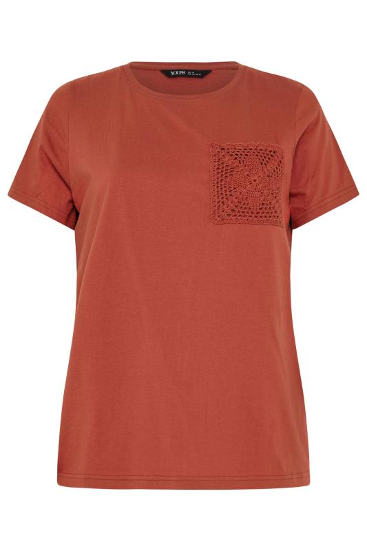 YOURS Plus Size Rust Orange Crochet Pocket T-Shirt | Yours Clothing 5