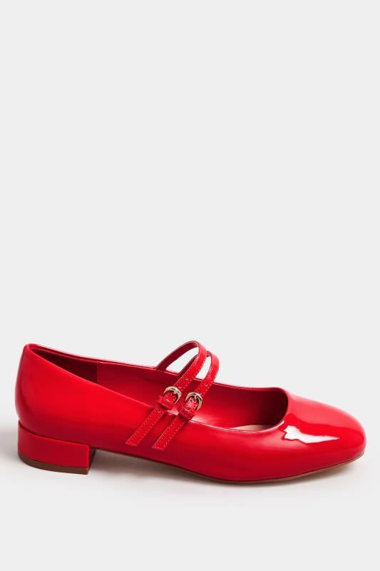 Red Patent Low Block Mary Jane Shoes In Extra Wide EEE Fit | Yours Clothing 3