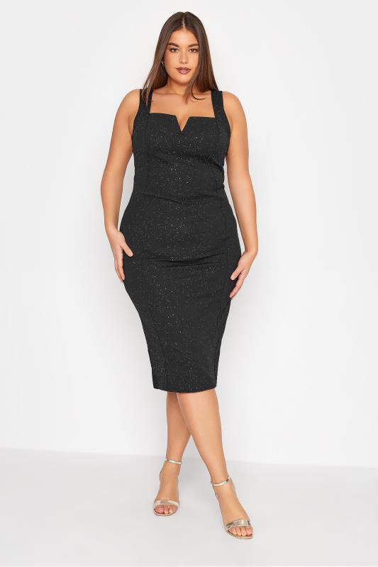 LTS Tall Women's Black Glitter Notch Neck Midi Dress | Long Tall Sally 2