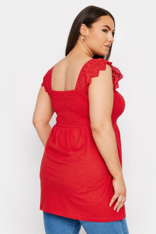 YOURS Plus Size Red Broderie Anglaise Peplum Top | Yours Clothing 3