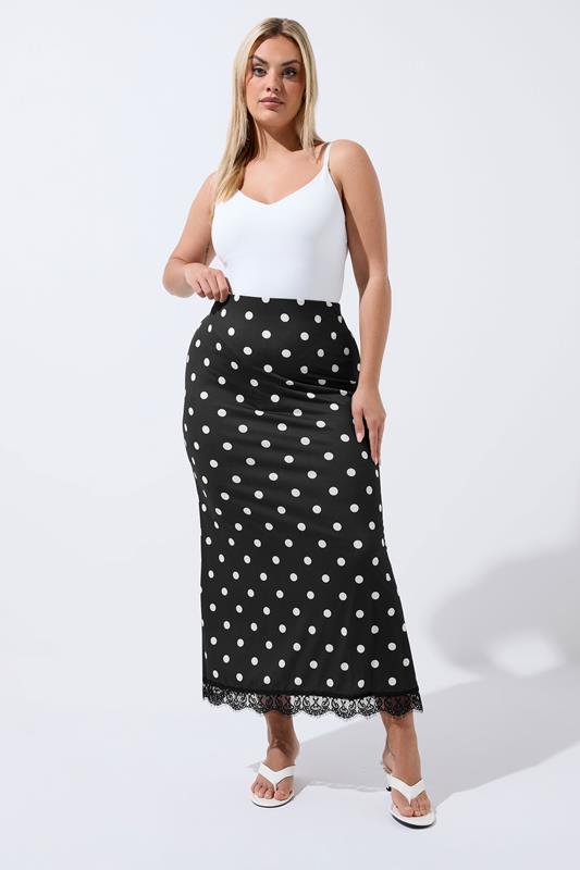  LIMITED COLLECTION Jupe noire à pois avec ourlet en dentelle