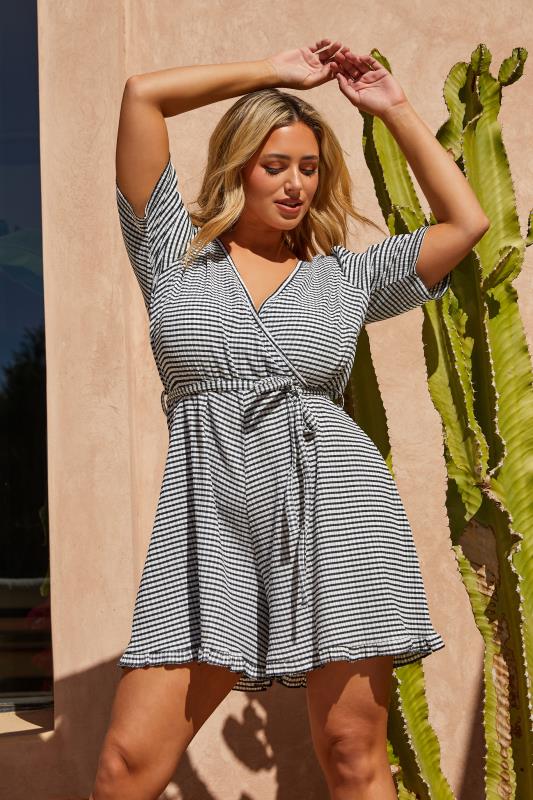 LIMITED COLLECTION Plus Size Black Stripe Crinkle Wrap Playsuit | Yours Clothing  5