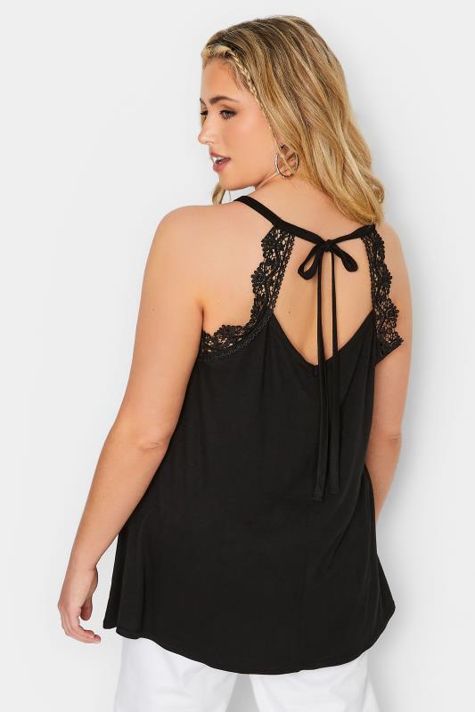 LIMITED COLLECTION Plus Size Black Lace Detail Racer Vest Top | Yours Clothing 3