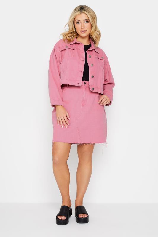 YOURS Plus Size Pink Cropped Denim Jacket | Yours Clothing 2