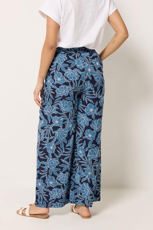 M&Co Navy Blue Floral Print Wide Leg Trousers | M&Co 2
