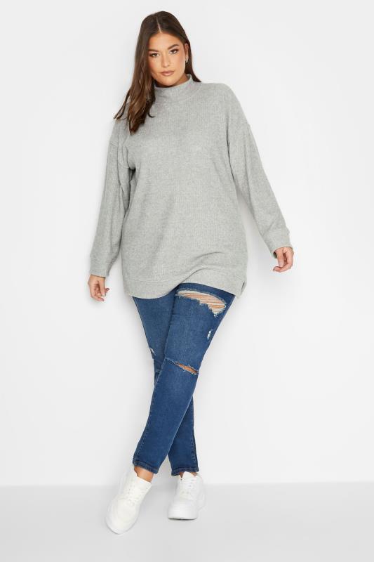 YOURS Plus Size Grey Soft Touch Ribbed Jumper | Yours Clothing 2