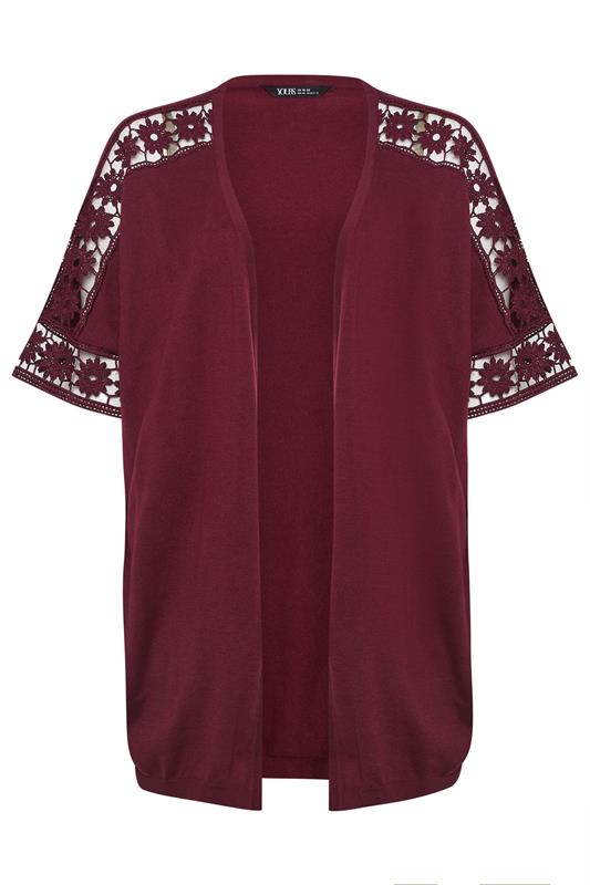 YOURS Plus Size Burgundy Red Crochet Sleeve Kimono | Yours Clothing 5