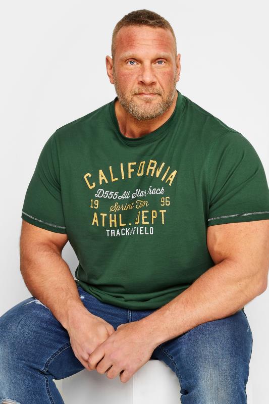 D555 Big & Tall Dark Green 'California' Slogan T-Shirt | BadRhino 1