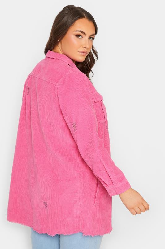 LIMITED COLLECTION Plus Size Hot Pink Ripped Cord Shacket | Yours Clothing  4