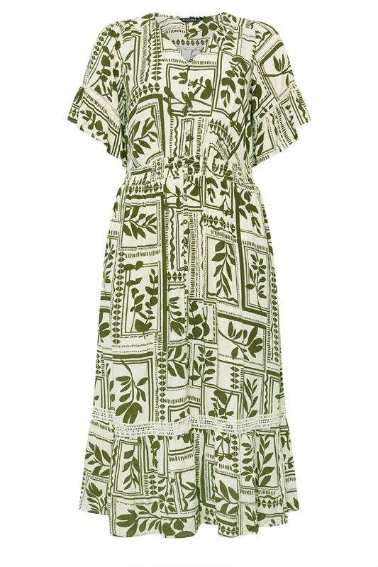 EVANS Plus Size Green Leaf Print Button Through Maxi Dress | Evans 5