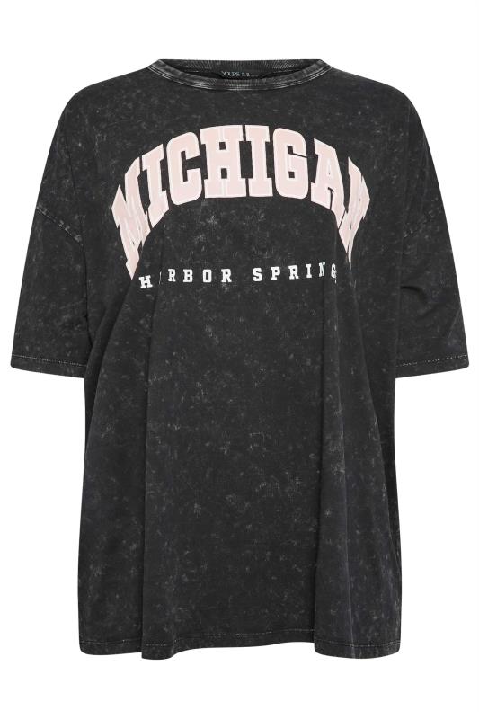 YOURS Plus Size Black 'Michigan' Slogan Acid Wash Oversized Boxy T-Shirt | Yours Clothing  5