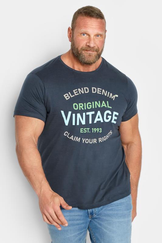 BLEND Big & Tall Navy Blue Vintage Logo Print T-Shirt | BadRhino 1