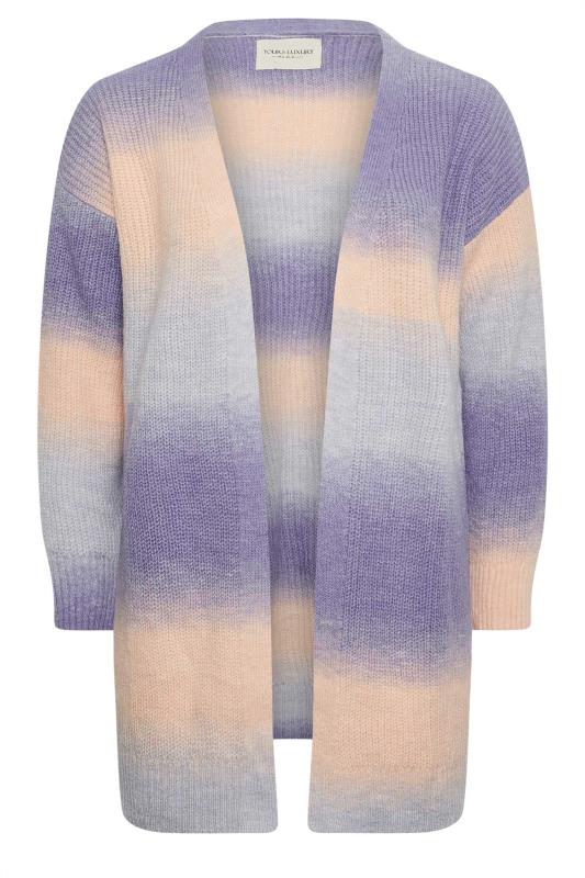 YOURS Curve Purple Ombre Stripe Print Knitted Cardigan | Yours Clothing 5