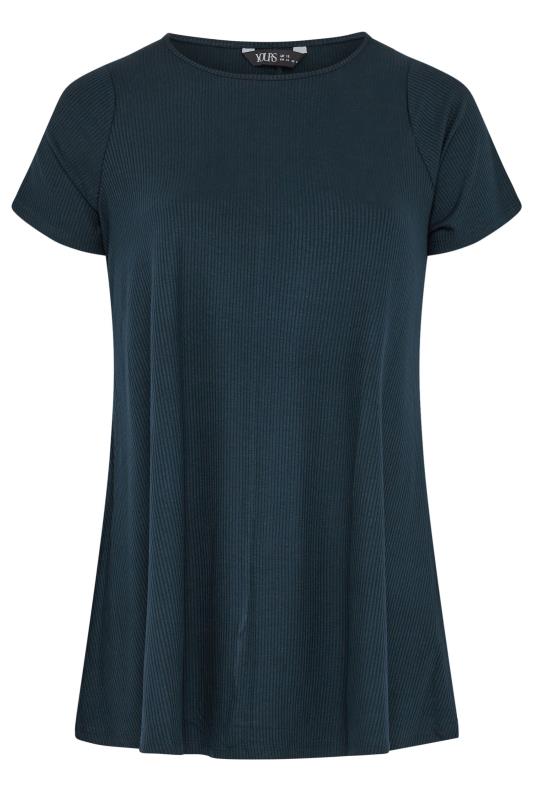 Plus Size Navy Blue Ribbed Swing Top | Yours Clothing 5
