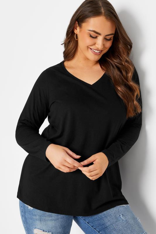 YOURS Plus Size Black Long Sleeve Essential T-Shirt | Yours Clothing 4