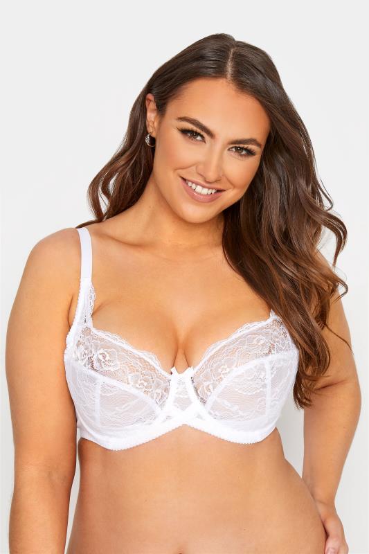 Plus Size White Stretch Lace Non-Padded Underwired Balcony Bra | Yours Clothing 1