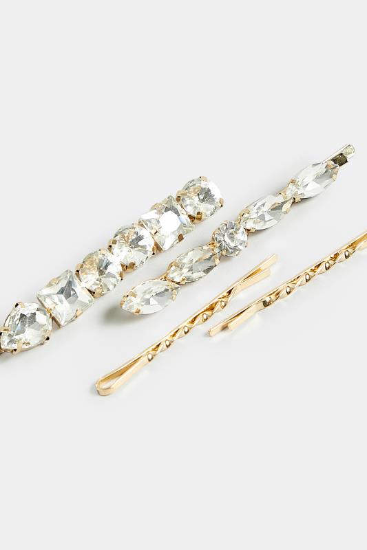 4 PACK Gold Crystal Hairslide Set | Yours Clothing 2