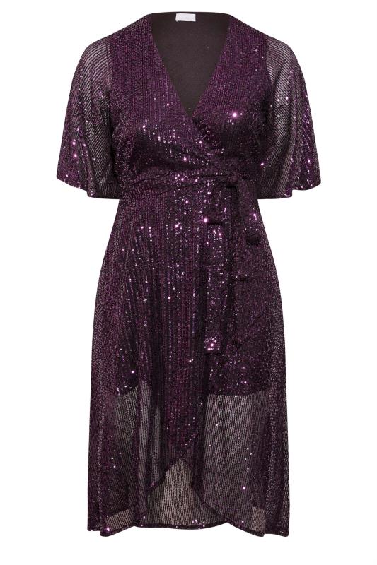 YOURS LONDON Plus Size Purple Sequin Embellished Double Wrap Dress | Yours Clothing 6