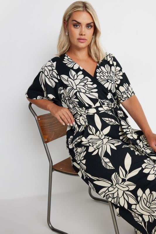 Black floral print wrap dress hotsell