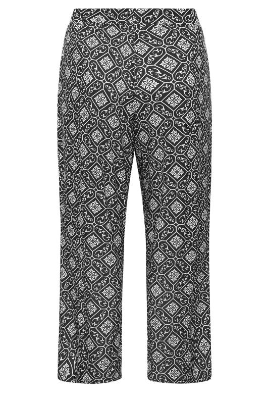 YOURS Curve Plus Size Black Pleated Tile Print Stretch Wide Leg Trousers | Yours Clothing  6