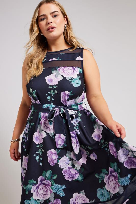 YOURS LONDON Plus Size Navy Blue Floral Skater Dress | Yours Clothing 1