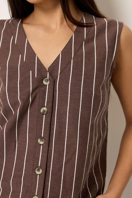 M&Co Petite Chocolate Brown Stripe Button Front Vest Top | M&Co 5