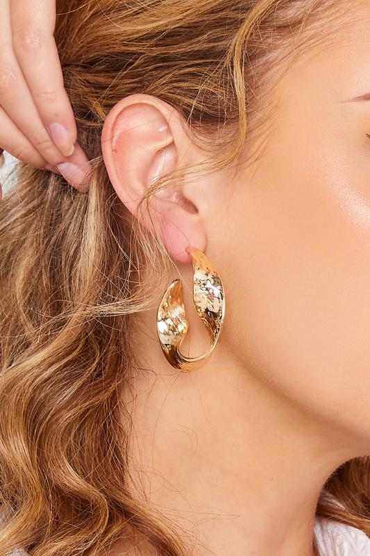 Gold Tone Hammered Twist Hoop Earrings | Yours Clothing 1