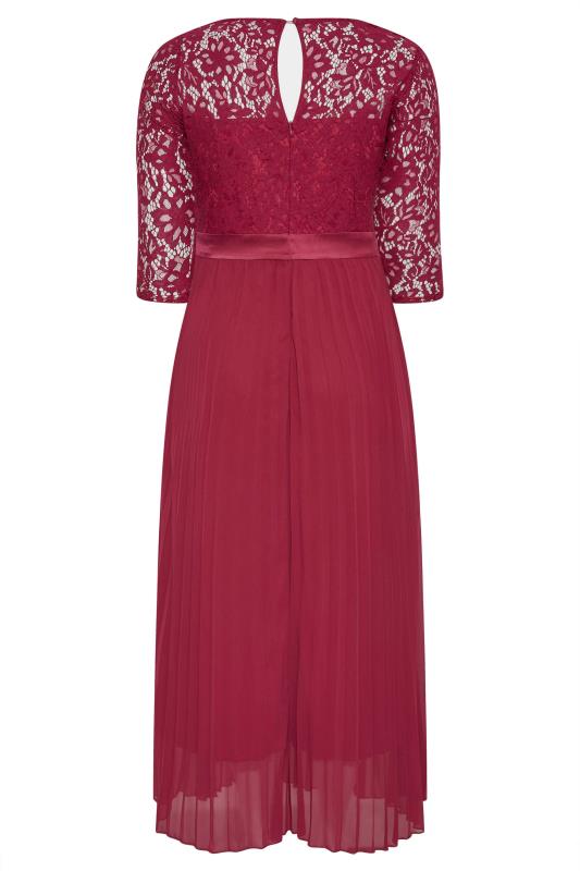 Plus Size YOURS LONDON Curve Burgundy Red Lace Pleated Maxi Dress | Yours Clothing  7