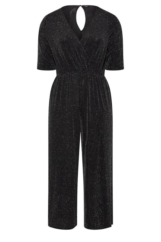 LIMITED COLLECTION Plus Size Black & Silver Glitter Stretch Wrap Jumpsuit | Yours Clothing 6