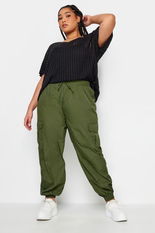 YOURS Plus Size Khaki Green Cargo Pocket Parachute Trousers | Yours Clothing 2
