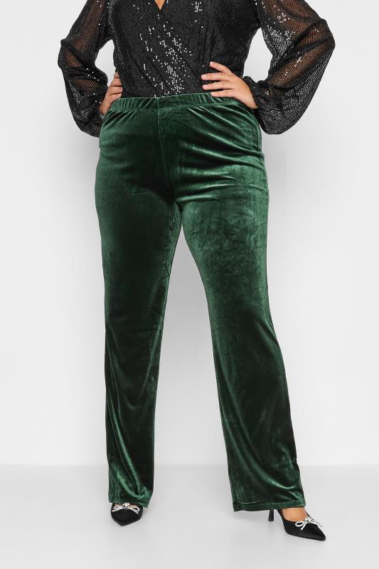  Grande Taille LTS Tall Green Stretch Velvet Straight Leg Trouser