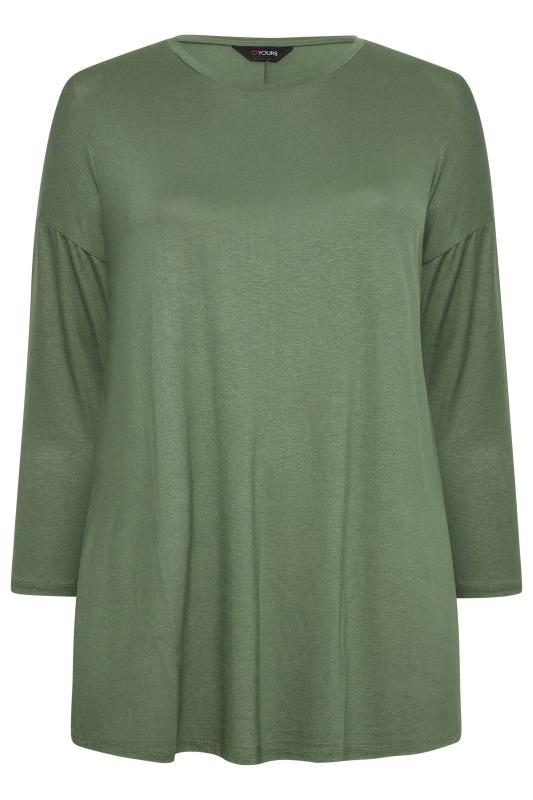 YOURS Plus Size Khaki Green Side Split Oversized T-Shirt | Yours Clothing  6